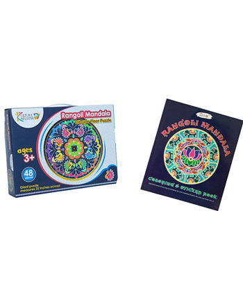 Набор Rangoli Mandala, напольная головоломка, 48 деталей, книжка-раскраска и наклейки Kulture Khazana