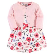 Touched by Nature Baby and Toddler Girl Organic Cotton Dress and Cardigan 2pc Set, Coral Garden Touched by Nature