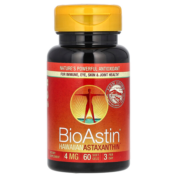 BioAstin, Гавайский астаксантин, 4 мг, 60 мягких желатиновых капсул Nutrex Hawaii