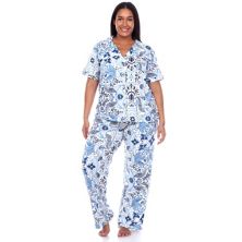 Plus Size Short Sleeve & Pants Tropical Pajama Set WM Fashion