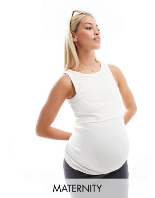 Mamalicious Maternity fine ribbed tank top with nursing functionality in white MAMALICIOUS