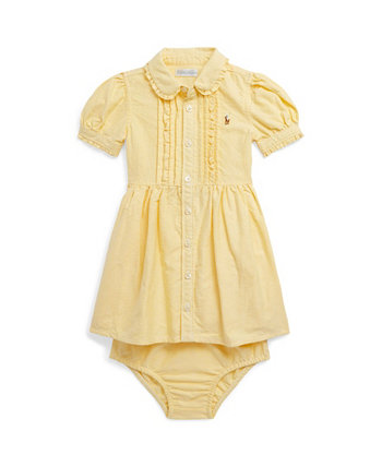 Хлопковое оксфордское платье-рубашка и шаровары с оборками для новорожденных девочек, комплект из 2 предметов Ralph Lauren