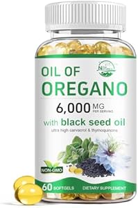 Nature's live Oil of Oregano with Black Seed Oil, 2 in 1 Oregano Supplement for Immune Health, Retains High Concentrated Carvacrol & Thymoquinone, Non-GMO, 60 Softgels, 1 Pack Nature's live