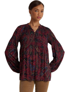 Блуза из жоржетта со складками и узором пейсли в клетку Ralph Lauren