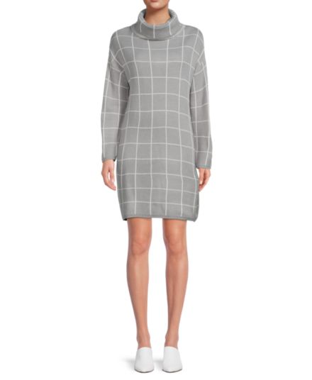 Платье-свитер с высоким воротником Windowpane Cliche