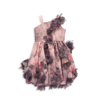 Маленькая девочка & amp; Платье на одно плечо с цветочными аппликациями для девочек Marchesa