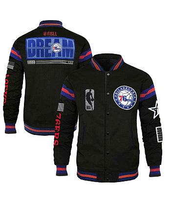 Мужская и женская куртка x Black History Collection, черная университетская куртка Philadelphia 76ers на кнопках FISLL
