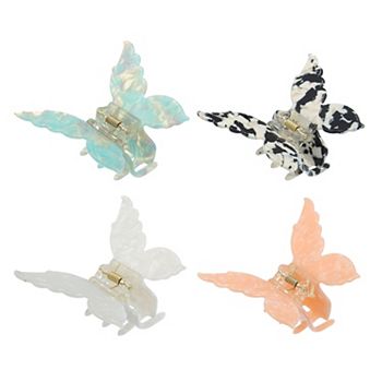 4 Pcs Butterfly Hair Claw Clip For Women 2.95"x2.36" Black White Pink Green Unique Bargains