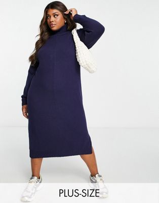  M Lounge Curve cozy longline maxi dress in french navy M Lounge Curve