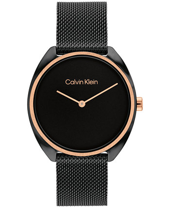 Женские кварцевые черные часы с сетчатым браслетом из нержавеющей стали 34 мм Calvin Klein