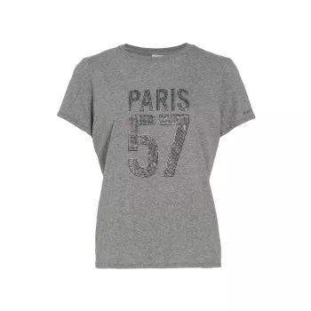 Украшенная футболка с короткими рукавами Paris 57 из смесового хлопка Cinq a Sept