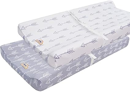 BlueSnail Print Changing pad Cover Set 2PK, Breathable and Comfortable Changing Pad Cover for Boys and Girls (Gray+White) BlueSnail