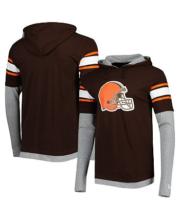 Мужская коричневая футболка с капюшоном Cleveland Browns с длинным рукавом New Era