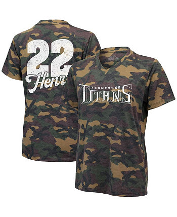 Women's Derrick Henry Camo Tennessee Titans Name and Number V-Neck T-shirt Industry Rag