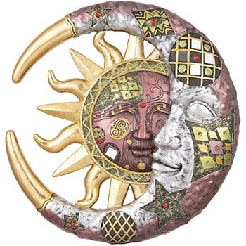 Fc Design 11"h Burgundy Sun And Moon Mosaic Wall Sculpture F.C Design