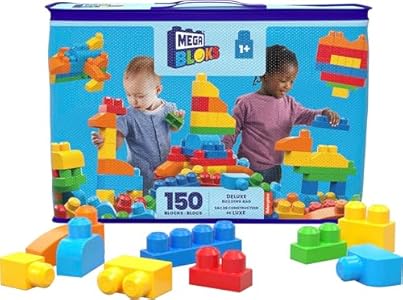 MEGA BLOKS First Builders Toddler Blocks Toys Set, Deluxe Building Bag with 150 Pieces and Storage, Blue, Ages 1+ Years Mega