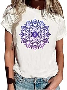 Mandala Shirt for Women Lotus Flower Graphic Tees Short Sleeve Casual Mandala T Shirts Tops LLHXRUI