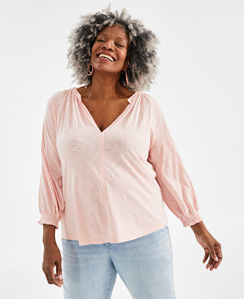 Plus Size Solid Gathered V-Neck Top, Created for Macy's Style & Co
