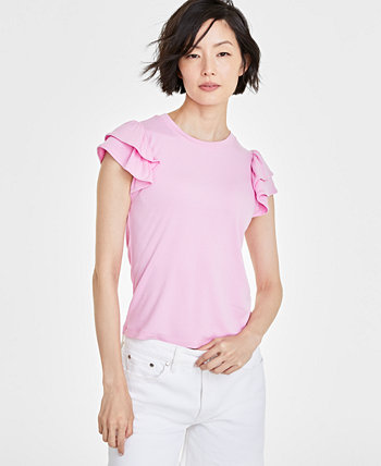 Women's Flutter-Sleeve Ribbed Top, Created for Macy's On 34th