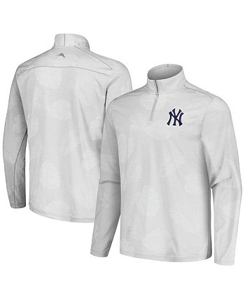 Men's Gray New York Yankees Delray Frond IslandZone Half-Zip Jacket Tommy Bahama