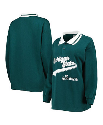 Women's Green Michigan State Spartans Happy Hour Long Sleeve Polo Shirt Gameday Couture