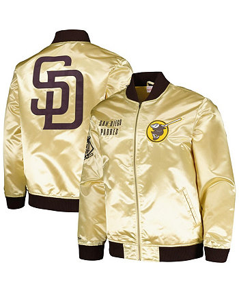 Мужская легкая атласная куртка с молнией во всю длину San Diego Padres OG 2.0 золотого цвета Mitchell & Ness