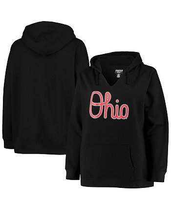 Женский черный пуловер с капюшоном большого размера с вырезом под горло Ohio State Buckeyes Profile