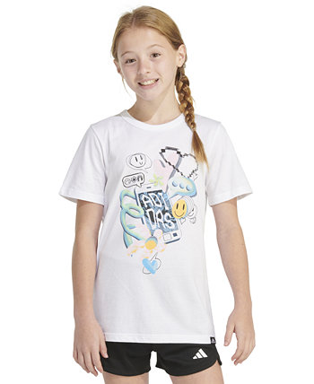 Хлопковая футболка с графическим логотипом и короткими рукавами для больших девочек Adidas