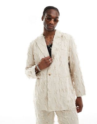 Reclaimed Vintage limited edition oversized suit with fraying in beige Reclaimed Vintage