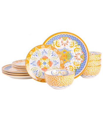 Набор столовой посуды Tierra Mosaic из 12 предметов ручной росписи Laurie Gates