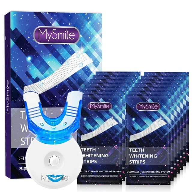 MySmile 28PC Teeth Whitening Strips Kit with 5-LED Light Non Sensitive Remove Stains Mint Flavor White Strips, 14 Treatment MySmile