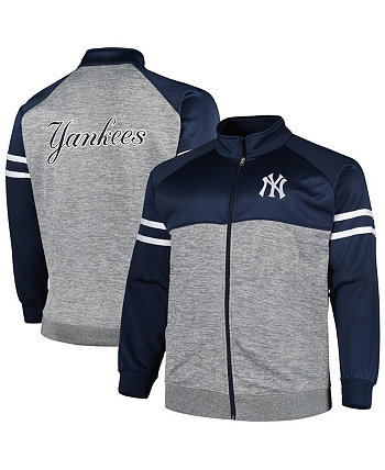 Мужская темно-синяя спортивная куртка Heather Grey New York Yankees Big and Tall с молнией по всей длине реглан Profile