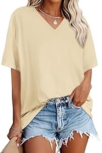 Oversized Tshirts for Women V Neck Short Sleeve Summer Casual Basic Loose Tops Rosemia