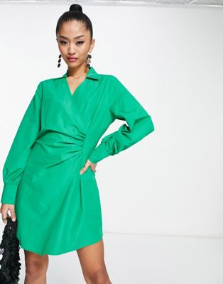 Ярко-зеленое платье-рубашка мини со сборками JDY JDY