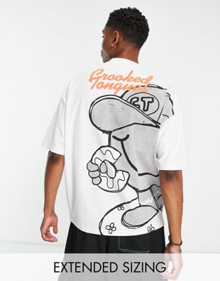 Crooked Tongues oversized t-shirt with large CT man back print in white Crooked Tongues