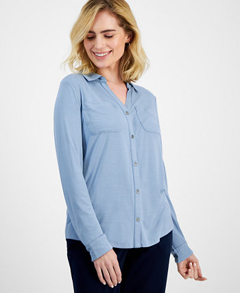 Миниатюрная трикотажная рубашка с длинными рукавами и пуговицами спереди, созданная для Macy's Style & Co
