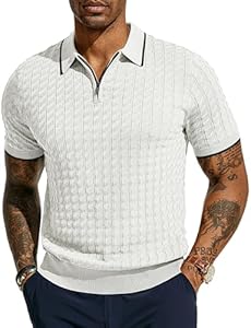 PJ PAUL JONES Men's Knit Polo Shirts Short Sleeve Quarter Zip Polo Shirt Pj Paul Jones