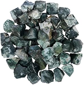 YATSKIA 1 Lb Moss Agate - Rocks for Tumbling - Raw Crystals Bulk - Gem Stones Rocks Crystals - Healing Crystal Rough Stone Fountain Rocks for Tumbling, Cabbing, Polishing, Wire Wrapping, Methaphysical YATSKIA