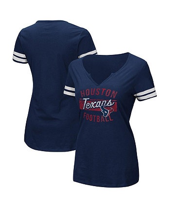 Женская темно-синяя и белая футболка Houston Texans Showtime Tailgate Party с круглым вырезом Majestic