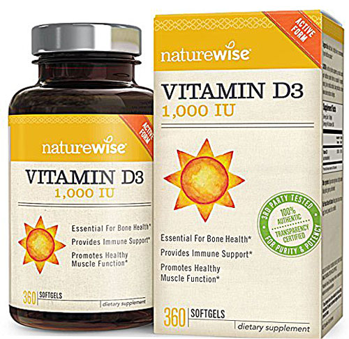 Витамин D3 — 25 мкг — 360 мягких таблеток NatureWise