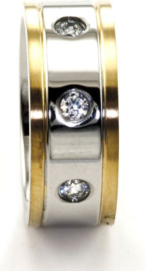 Двухцветное кольцо IP Gold из нержавеющей стали с тремя камнями CZ JAMES CAVOLINI ITALY