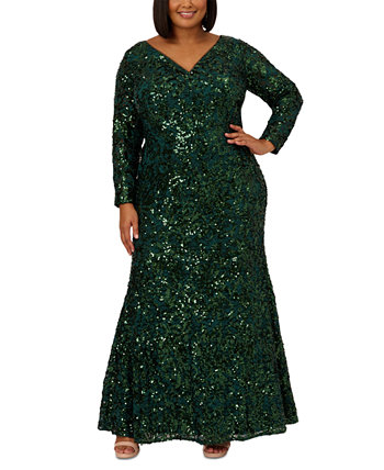 Кружевное платье больших размеров с v-образным вырезом и блестками Adrianna Papell