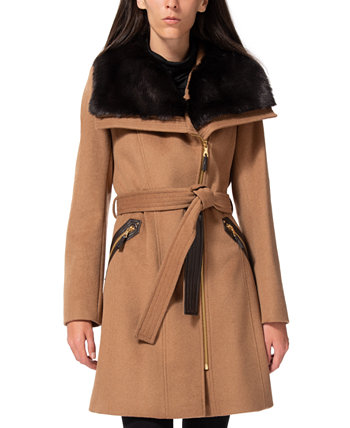 Женское асимметричное пальто с запахом и искусственным меховым воротником, созданное для Macy's Via Spiga