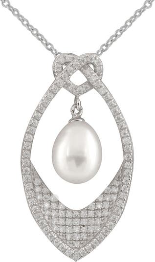 Ожерелье с кулоном из чистого серебра CZ и белого пресноводного жемчуга 8-9 мм Splendid Pearls