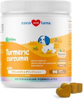 Coco and Luna Turmeric Curcumin with Collagen, BioPerine & Fish Oil Soft Chew Joint Supplement for Dogs, 90 count Coco and Luna