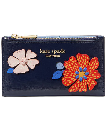 Маленький тонкий кошелек двойного сложения Dottie Bloom из сафьяновой кожи с цветочной аппликацией Kate Spade New York