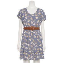 Юниорское платье с цветочным принтом и поясом с развевающимися рукавами WallFlower