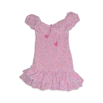 Girl's Floral Puff-Sleeve Smocked Dress Flowers By Zoe