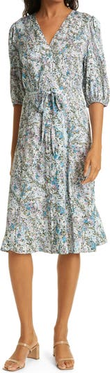 Платье из эластичного шелка с пуговицами спереди Nordstrom Signature