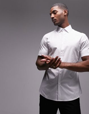 Белая строгая эластичная рубашка с короткими рукавами Topman TOPMAN